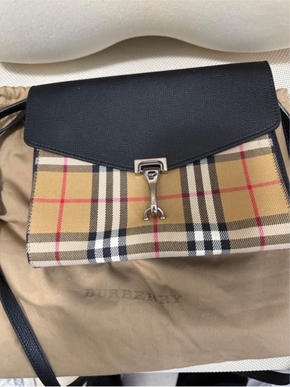Burberry Black Leather & Classic Nova Check Crossbody